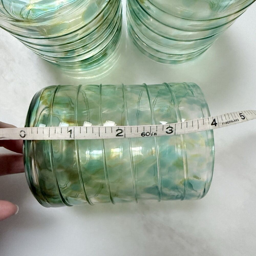 Set (4) VTG Signed David Lindsay 2002 Art Glass Tumblers Seafoam & Gold Torcello - Picture 5 of 12